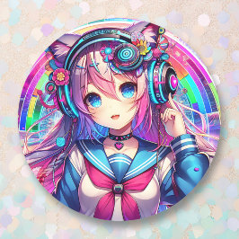 Glitchcore Colorful Anime Girl Artwork Runt Klistermärke