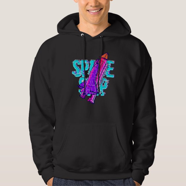 Glitchcore Space Shuttle with Text Space Frakt Hoodie (Framsida)