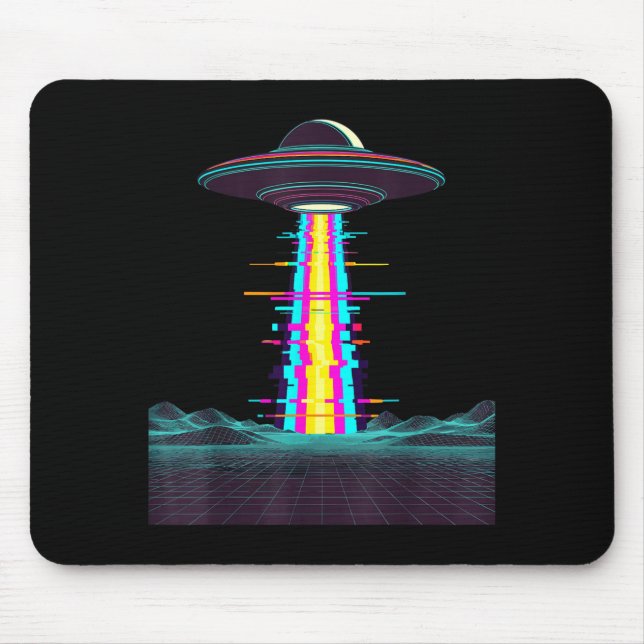 Glitchcore ufo-bortförande synthwave vaporwave uto musmatta (Framsidan)