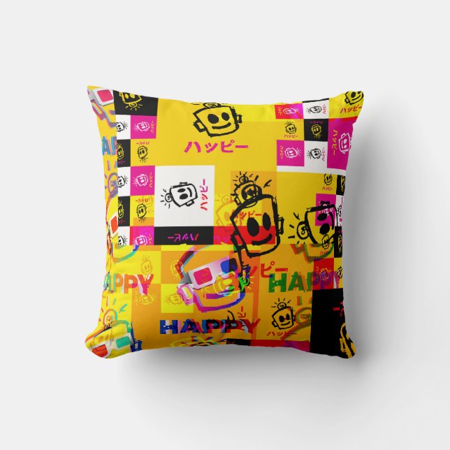 GLITCHED HAPPY Pillow Kudde (Framsida)