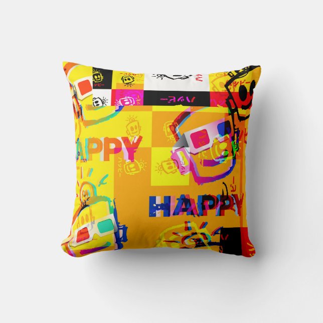 GLITCHED HAPPY Pillow Kudde (Framsida)