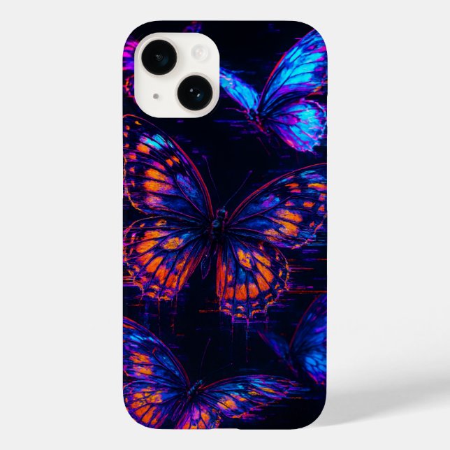 Glitched Neon Butterflies Hologram iphone case (Baksida)