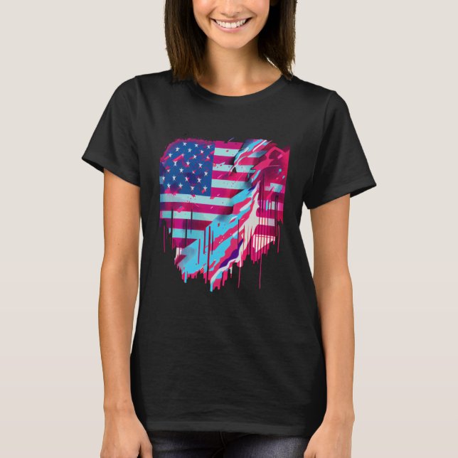 Glitched Vaporwave American Flag T Shirt (Framsida)