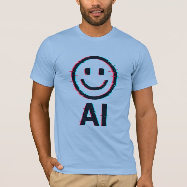 Glitchy AI Smiley - Futuristiska Tech T-Shirt Desi (Framsida)