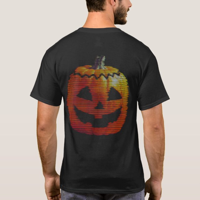 Glitchy TV Pumpkin Front & Back T Shirt (Baksida)