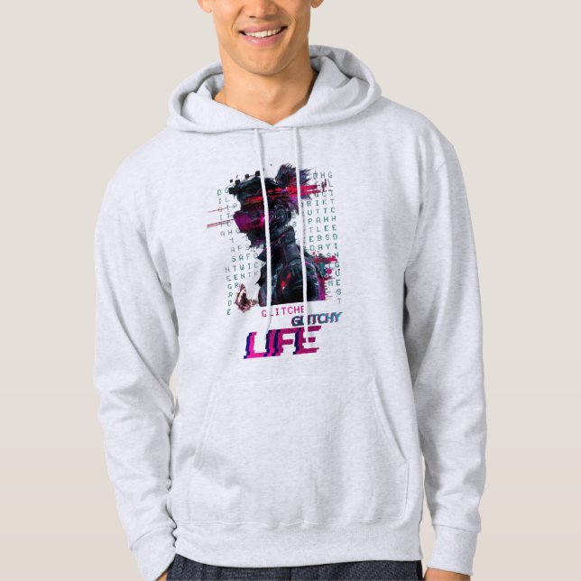 Glitchy Vibes - Futuristiska Digital Art Hoodie (Framsida)