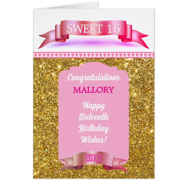 Glitsy! Personalized Sweet 16 Birthday Card Hälsningskort (Framsidan)