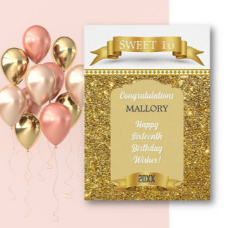 Glitsy! Personalized Sweet 16 Birthday Card Hälsningskort