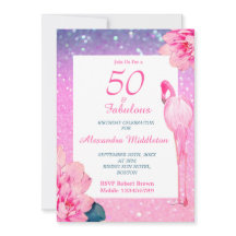 Glitter 50 Fabulous Flamingo Rosa Blommigt Birthda