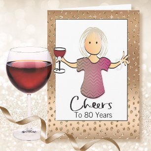 Glitter 80:e födelsedag Tecknaden Female Röda Vin Kort