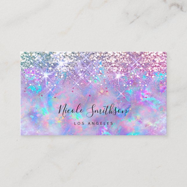 glitter affärskort för opal lila visitkort (Framsida)