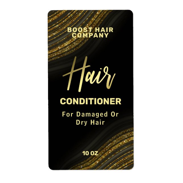 Glitter Agate Black Guld Hair Care Product Labels Fraktsedel (Framsidan)