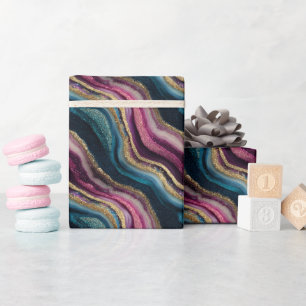 Glitter Agate Rosa Cyan Wrapping Papper Roll Presentpapper