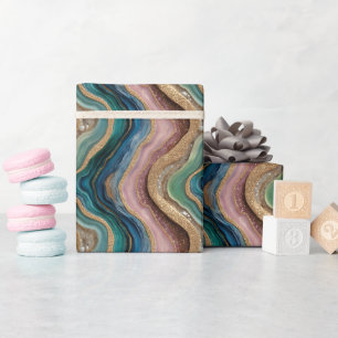 Glitter Agate Rosa Teal Wrapping Papper Roll Presentpapper