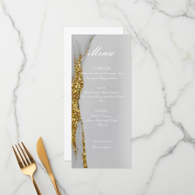 Glitter Alkohol Bläck Handgjord Guld Platt Meny (Fram/Back In Situ)