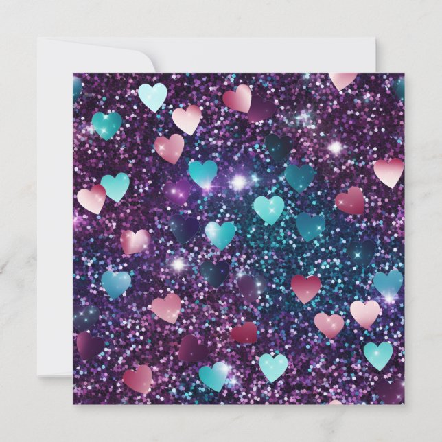 Glitter Alla hjärtans dag hjärtcollage Julkort (Framsida)