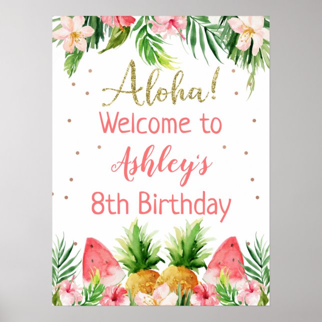 Glitter Aloha Blommigt Fruit Birthday Välkommen Poster (Framsidan)
