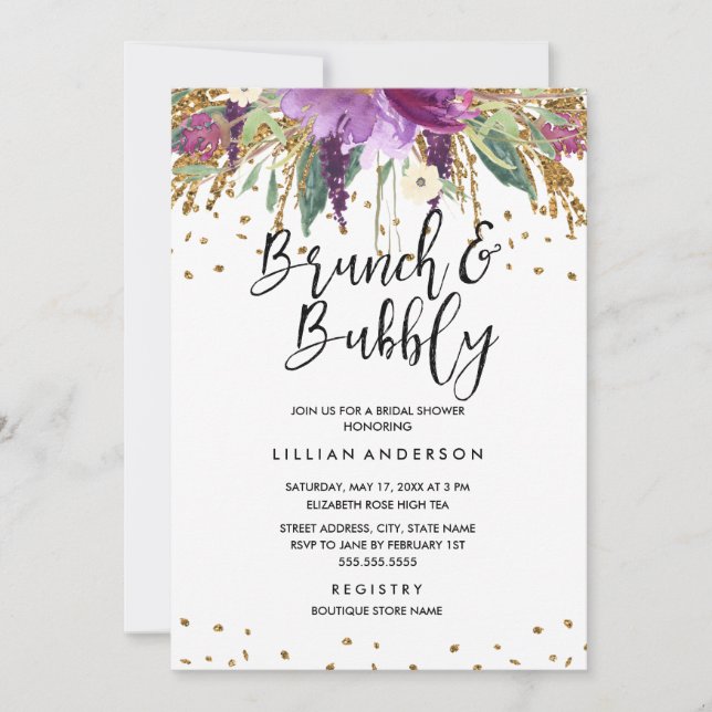 Glitter Amethyst Bröllopsfestinladning Inbjudningar (Framsida)