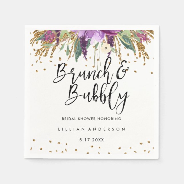 Glitter Amethyst Brunch och Bubbly Bröllopsfest Pappersservett (Framsidan)