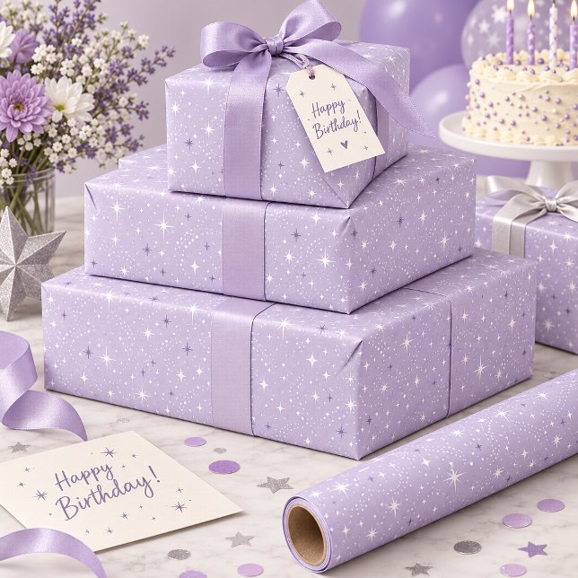 Glitter and Shine Star Pattern Lt Violet ID1333 Presentpapper (Skapare uppladdad)