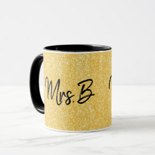 Glitter Anpassad Guldfärg Mrs Initial Mugg