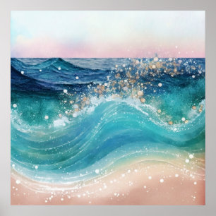 *~* Glitter AP60 Wave Sand Beach för kustnära havs Poster