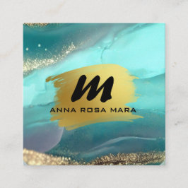 *~* Glitter AP66 Luxe TURQUOISE GULD Agate QR Fyrkantigt Visitkort