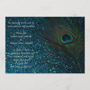Glitter Aqua Peacock Bröllop Inbjudningar