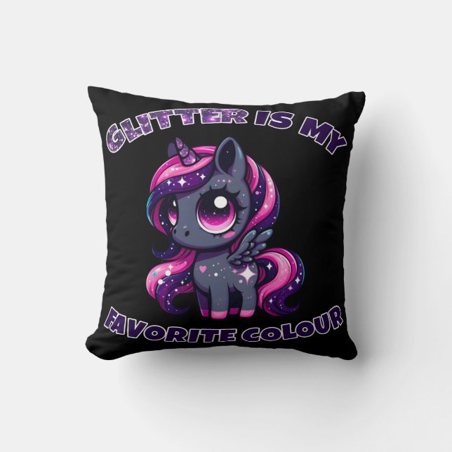 Glitter är min färg, rå pony Unicorn Kudde (Framsida)