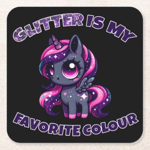 Glitter är min färg, rå pony Unicorn Underlägg Papper Kvadrat