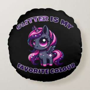 Glitter är min favoritfärg söt enhörning ponny rund kudde