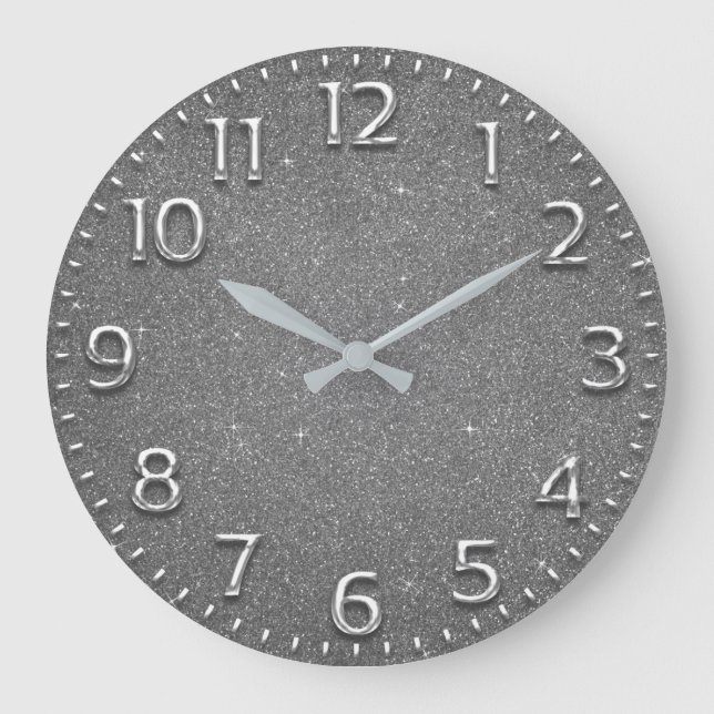 Glitter Arabiskt nummer Metall Vin Grått Silver Lu Stor Klocka (Framsida)