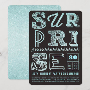 Glitter Art Deco Surprise Party Birthday Inbjudan