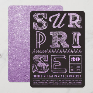 Glitter Art Deco Surprise Party Birthday Inbjudan
