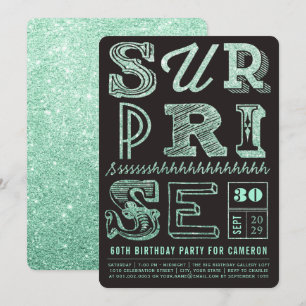 Glitter Art Deco Surprise Party Birthday Inbjudan