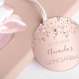 Glitter av Quinceanera ro guld-stjärnor Runt Klistermärke