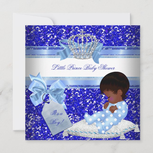 Glitter Baby Shower Boy Blue Little Prince Ethnic Inbjudningar (Framsida)