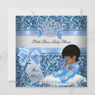 Glitter Baby Shower Pojke Blå Lille Prins Kaniner Inbjudningar