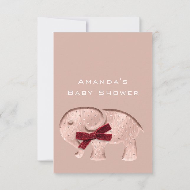 Glitter Baby Shower Ro Modern Elephant Red Inbjudningar (Baksida)