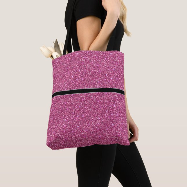 Glitter-bag för kvinnor med svart Rand Tygkasse (Närbild)