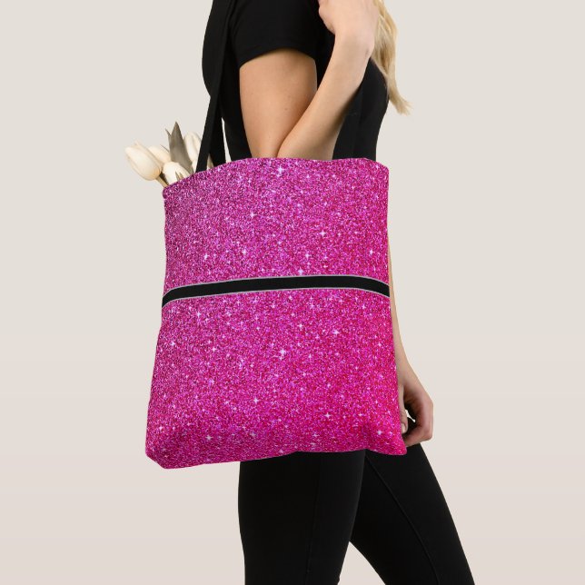Glitter-bag för kvinnor med svart Rand Tygkasse (Närbild)