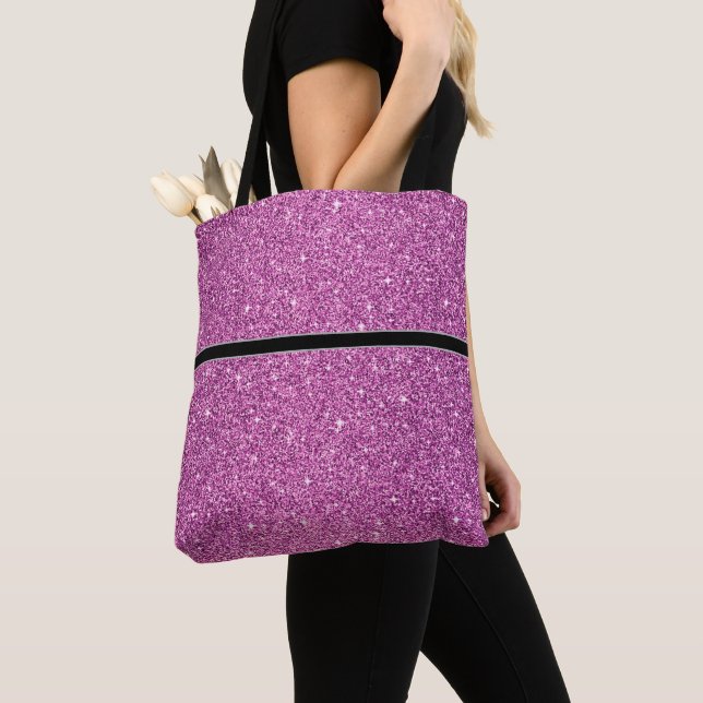 Glitter-bag för kvinnor med svart Rand Tygkasse (Närbild)