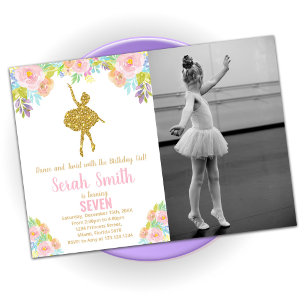 Glitter Ballerina Birthday Inbjudan med foto