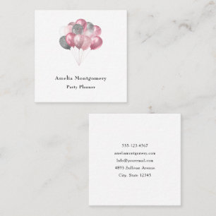 Glitter Balloon Bunch Rosa och Silver Fyrkantigt Visitkort