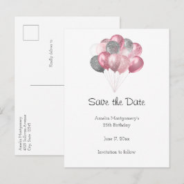 Glitter Balloon Bunch Rosa och Silver Meddelande Vykort