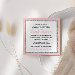 Glitter Bat mitzvah Ljusa rosa och Silver Square Inbjudningar