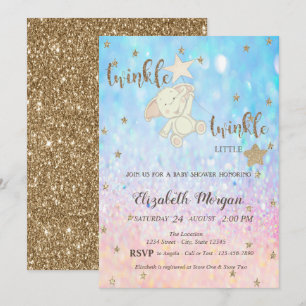 Glitter Björn Funky Liten Stjärna Bokeh Baby Showe Inbjudningar