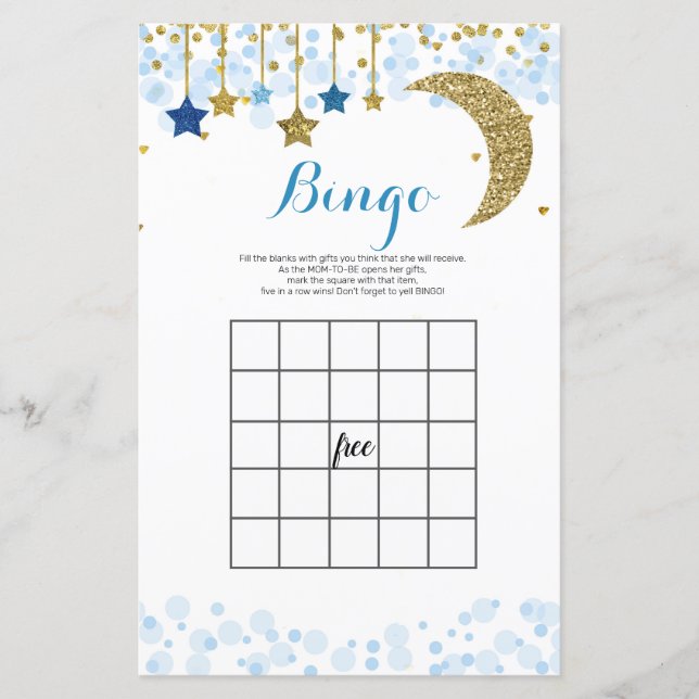 Glitter blå måne-vattenfärgsspel Bingo-spel (Framsida)