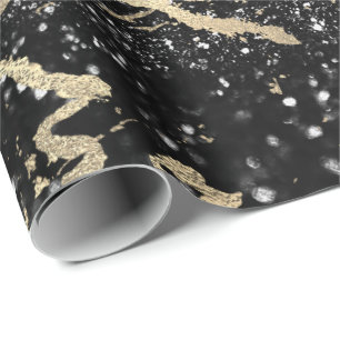 Glitter Black Foxier Guld Marble Shiny Metallic Presentpapper