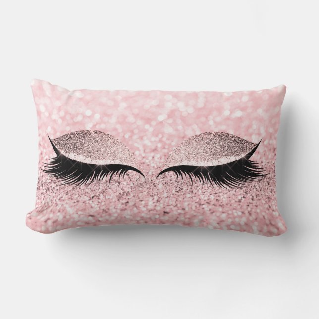Glitter Black Glam Makeup Öga Lash Rosa ros Lumbarkudde (Framsida)